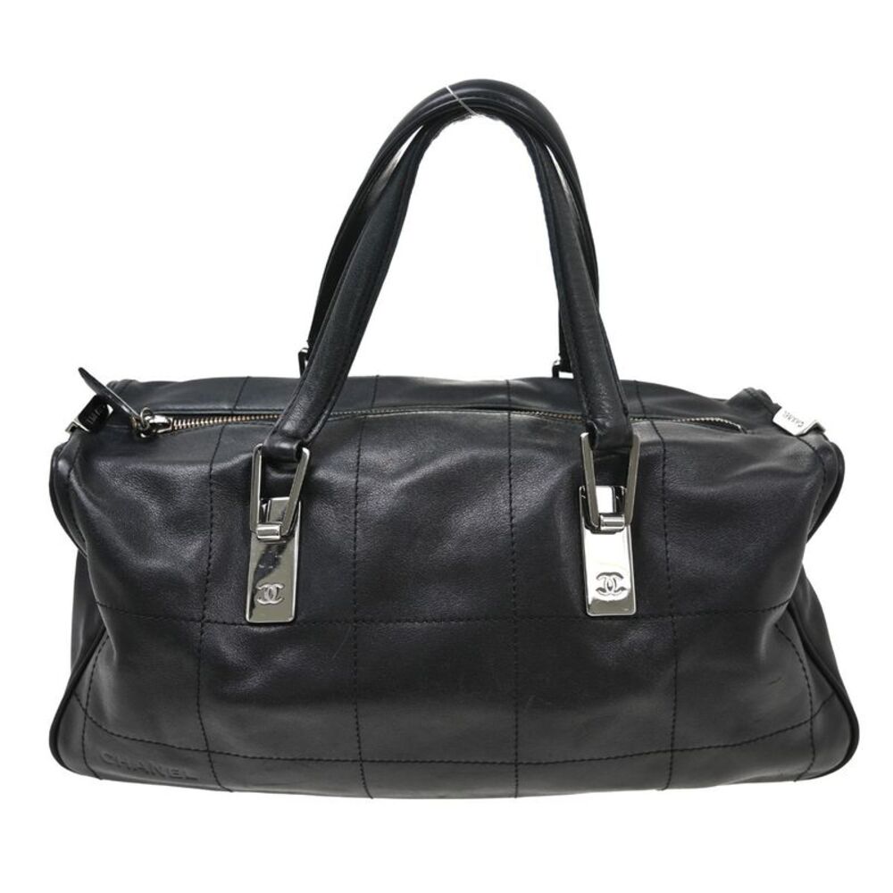 Chanel Chocolate Bar Cc Handbag Quilted Lambskin Black Leather Handbag